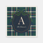 Elegant Preppy Plaid Monogram Christmas Serviette (Vorderseite)