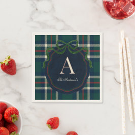 Elegant Preppy Plaid Monogram Christmas Serviette
