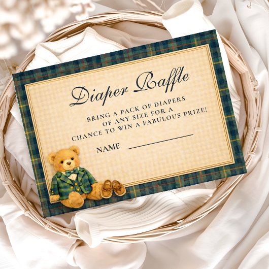 Elegant Preppy Teddy Bear Diapper Raffle Begleitkarte