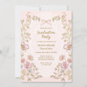 Elegant Pretty Vintage Floral Graduation Party Einladung (Vorderseite)