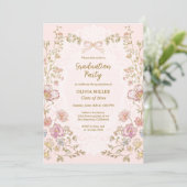 Elegant Pretty Vintage Floral Graduation Party Einladung (Stehend Vorderseite)