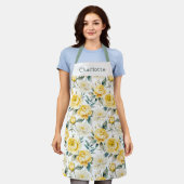 Elegant Pretty Yellow and White Floral Schürze (Getragen)