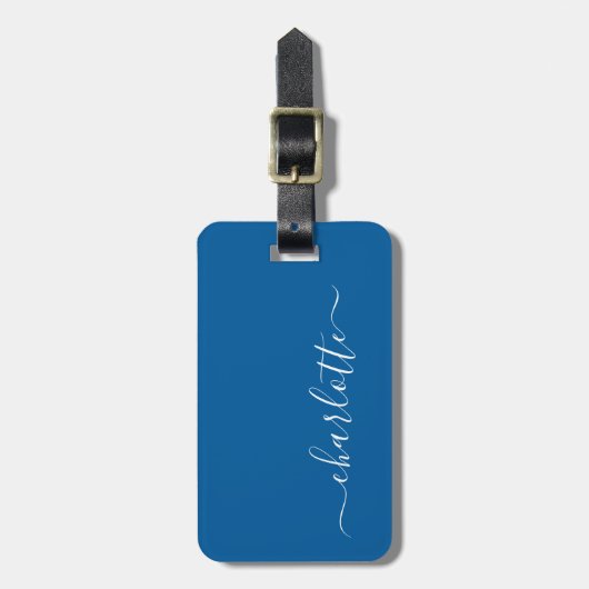 Elegant Primary Blue Script Name Personalisiert Gepäckanhänger (Vorderseite vertikal)