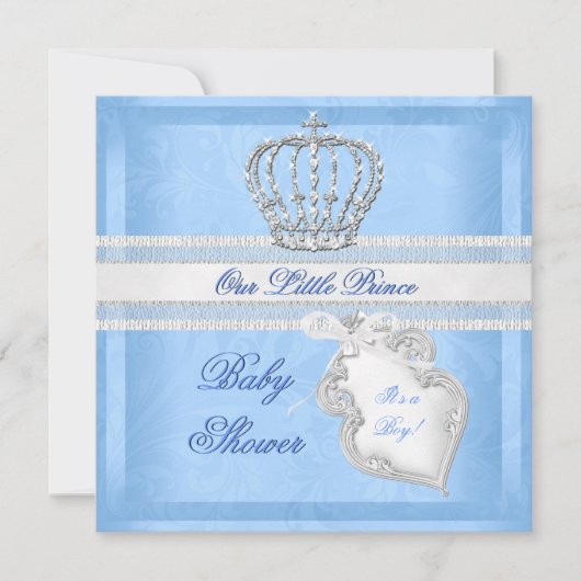 Elegant Prince Baby Shower Boy Blue Little Prince Einladung (Vorderseite)
