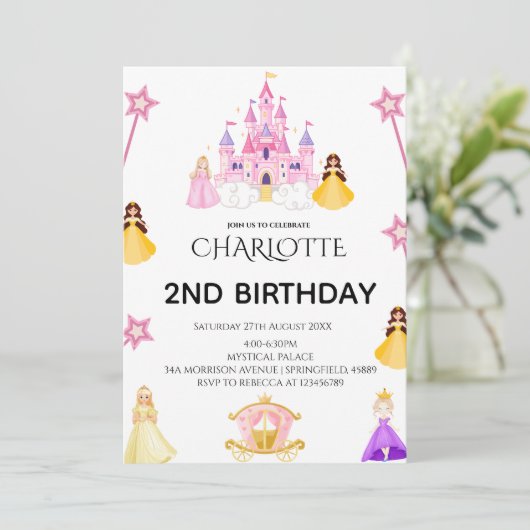Elegant Princess Birthday Celebration Einladung (Stehend Vorderseite)