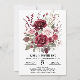 Elegant Printable Burgundy Floral Geburtstag Einladung