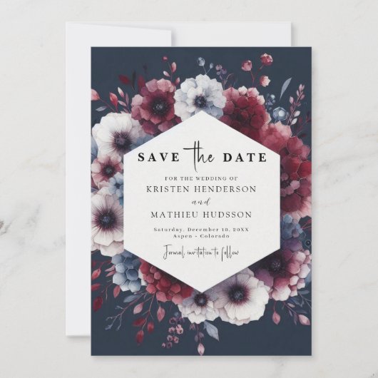 Elegant Printable Burgundy Wedding Save The Date (Vorderseite)