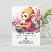 Elegant Printable Monkey Birthday Einladung (Stehend Vorderseite)