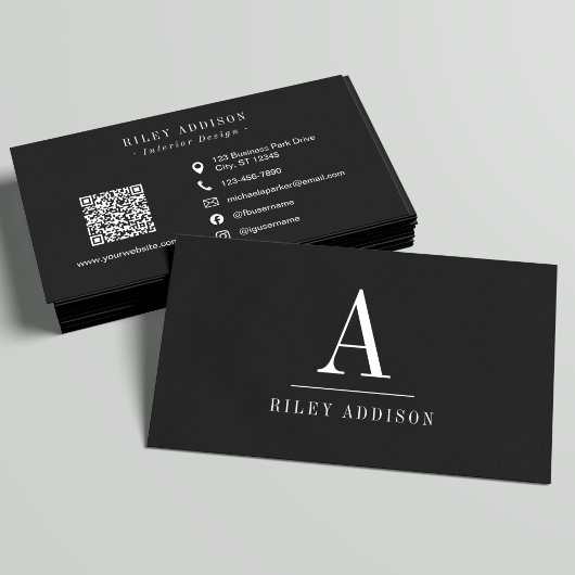 Elegant Professional Monogram Minimalist Black  Visitenkarte