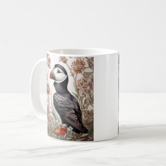 Elegant Puffin William Morris Inspiriert Kaffeetasse (Vorderseite Links)