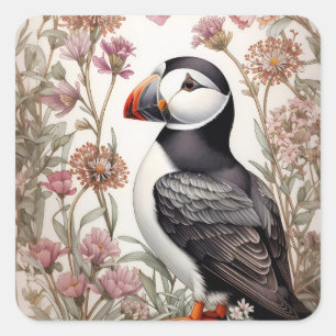 Elegant Puffin William Morris Inspiriert Quadratischer Aufkleber