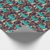 Elegant Pug Dog in Teal Sweater Purple & Gold Geschenkpapier (Ecke)