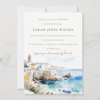 Elegant Puglia Italy Watercolor Landscape Birthday Einladung