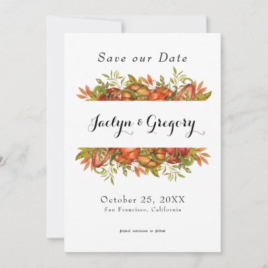 Elegant Pumpkin Autumn Florals Fall Save The Date (Vorderseite)