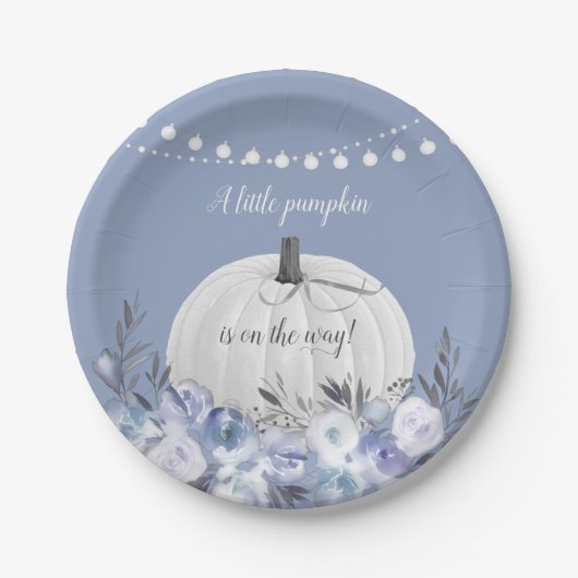 Elegant Pumpkin Baby Shower Dusty Blue Pappteller (Vorderseite)