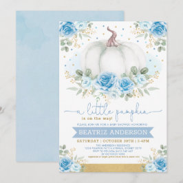 Elegant Pumpkin Blue Floral Rose Fall Baby Shower Einladung