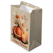 Elegant Pumpkin & Blume Halloween Mittlere Geschenktüte (Vorderseite Schrägansicht)