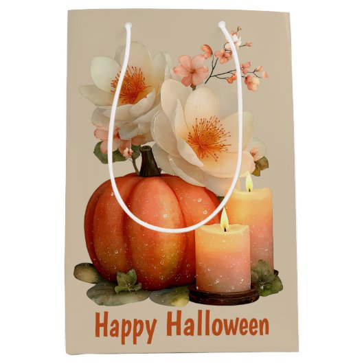 Elegant Pumpkin & Blume Halloween Mittlere Geschenktüte (Vorderseite)