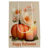 Elegant Pumpkin & Blume Halloween Mittlere Geschenktüte (Rückseite)