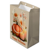 Elegant Pumpkin & Blume Halloween Mittlere Geschenktüte (Rückseite Schrägansicht)