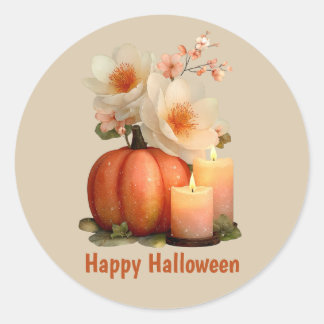 Elegant Pumpkin & Blume Halloween Runder Aufkleber