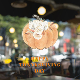 Elegant Pumpkin & Blume   Happy Thanksgiving Day Fensteraufkleber