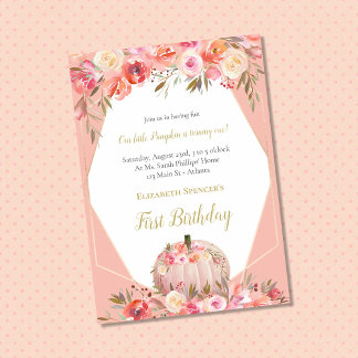Elegant Pumpkin Erste Geburtstagsfeier Rose Gold Einladung