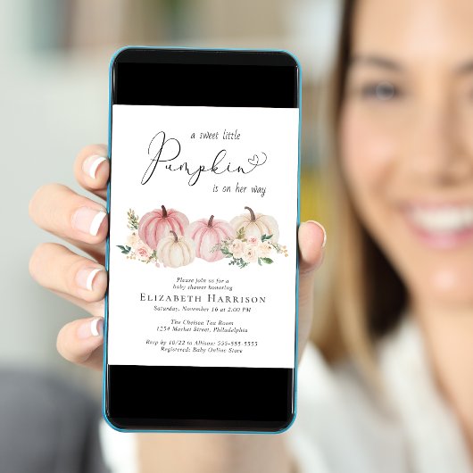 Elegant Pumpkin Floral Baby Girl Shower Einladung