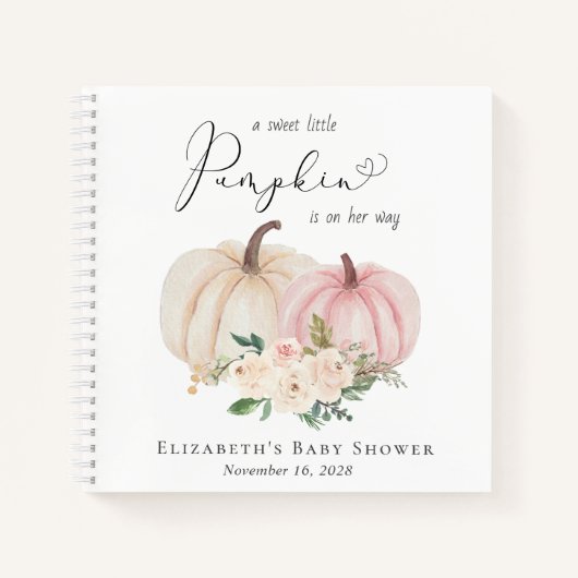Elegant Pumpkin Floral Baby Girl Shower Gästebuch Notizblock (Vorderseite)