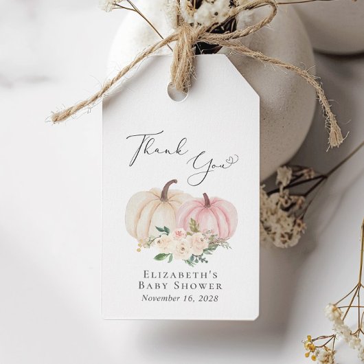 Elegant Pumpkin Floral Baby Girl Shower Geschenkanhänger