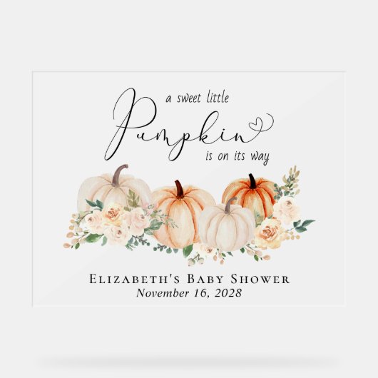 Elegant Pumpkin Floral Baby Shower Willkommen Acrylschild (Vorderseite)
