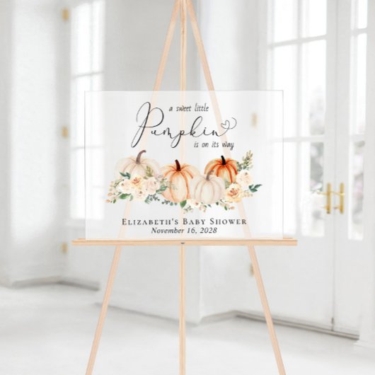 Elegant Pumpkin Floral Baby Shower Willkommen Acrylschild