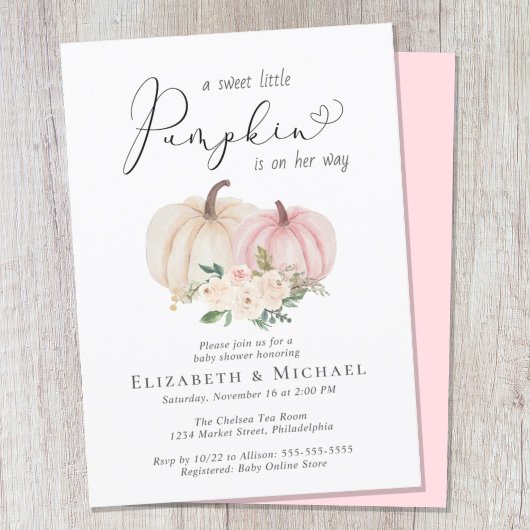 Elegant Pumpkin Floral Girl Baby Shower Einladung