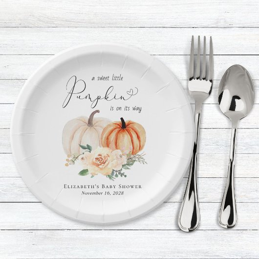 Elegant Pumpkin Floral Watercolor Baby Shower Pappteller