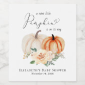 Elegant Pumpkin Floral Watercolor Baby Shower Weinetikett (Einzelnes Label)