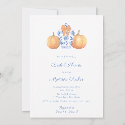 Elegant Pumpkin Ginger Jar Brautparty Party Einladung (Vorderseite)