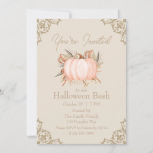 Elegant Pumpkin Neutral Tone Halloween Einladung