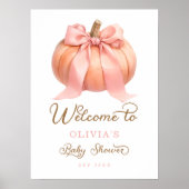 Elegant Pumpkin Pink Bow Baby Dusche Willkommen Poster (Vorne)
