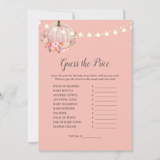 Elegant Pumpkin rät das Price Baby Duwer Game Einladung (Vorderseite)