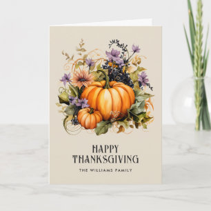Elegant Pumpkins Floral Foto Happy Thanksgiving Karte