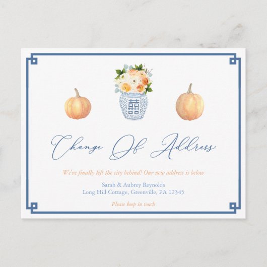 Elegant Pumpkins Herbst Blume Adressenänderung Ankündigungspostkarte (Vorderseite)