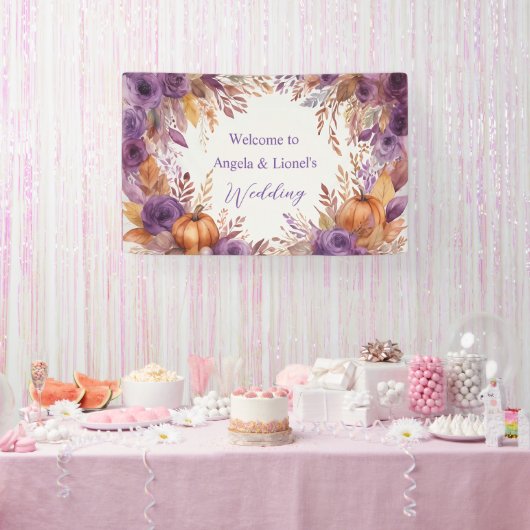 Elegant Pumpkins Purple Flowers Hochzeit Banner (Party)