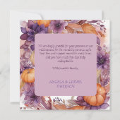 Elegant Pumpkins Purple Flowers Hochzeit Dankeskarte (Rückseite)