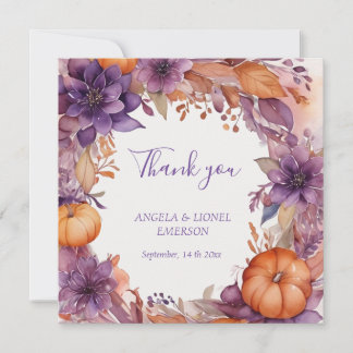 Elegant Pumpkins Purple Flowers Hochzeit Dankeskarte