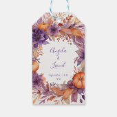 Elegant Pumpkins Purple Flowers Hochzeit Geschenkanhänger (Rückseite)