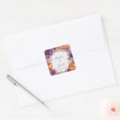 Elegant Pumpkins Purple Flowers Hochzeit Quadratischer Aufkleber (Umschlag)