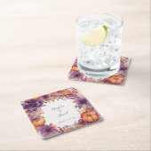 Elegant Pumpkins Purple Flowers Hochzeit Rechteckiger Pappuntersetzer (Vor Ort)