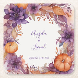 Elegant Pumpkins Purple Flowers Hochzeit Rechteckiger Pappuntersetzer