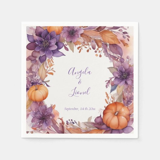 Elegant Pumpkins Purple Flowers Hochzeit Serviette (Vorderseite)