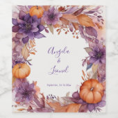 Elegant Pumpkins Purple Flowers Hochzeit Weinetikett (Einzelnes Label)